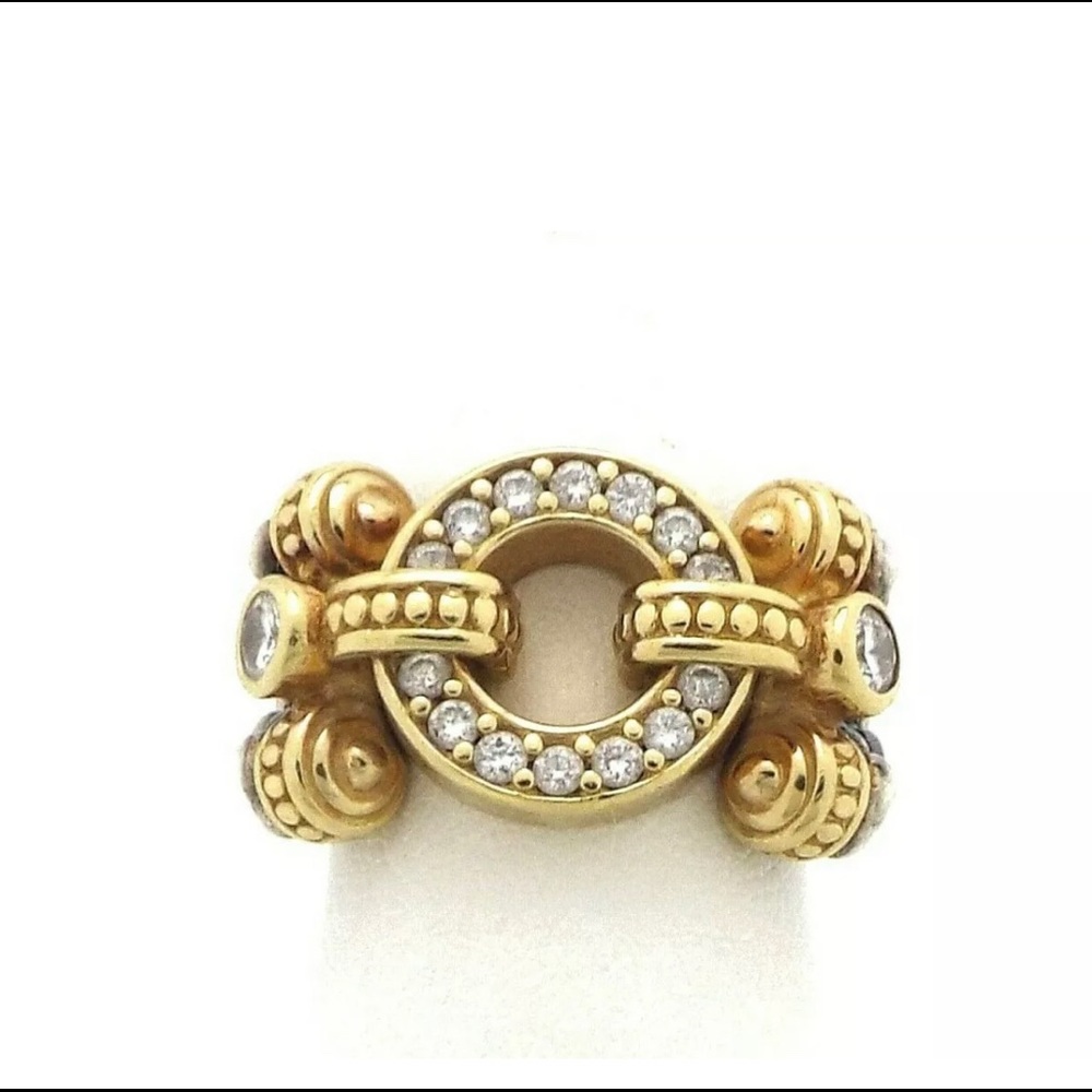 Vintage Antique Lagos Caviar Ring 18K Gold, Sterling Silver & Diamonds Unique!
